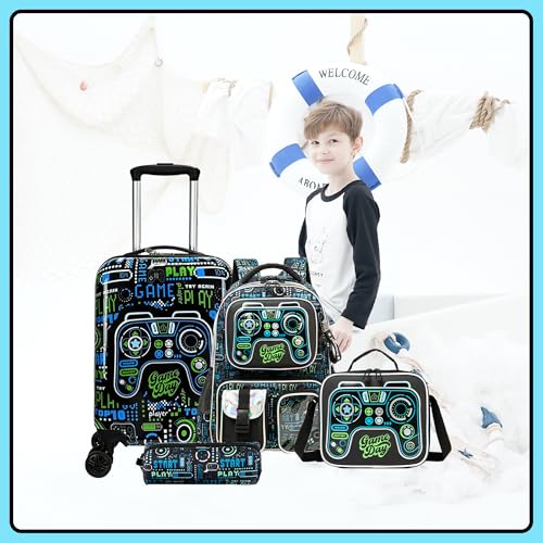 Inprof Kid’s Luggage Set 5 Piece Suitcase Set 16’’ Hardside Luggage with Spinner Wheels Girls Boys Carry on Luggage Travel Rolling Luggage Airline Approved