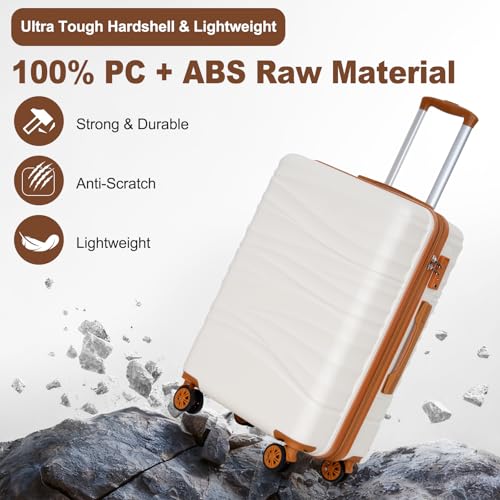 Romswi 26" Medium Checked Luggage, Checked-Medium Hardshell Suitcase with Double Spinner Wheels, Lightweight Large Hardshell Suitcase with TSA Lock,YKK Zipper, Scratch-Resistant White