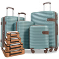 Merax Hardshell Luggage Sets 4 piece Lightweight Suitcases With Wheels TSA Lock Expandable (only 24”/28”) ABS Large Luggage Set(Blue)