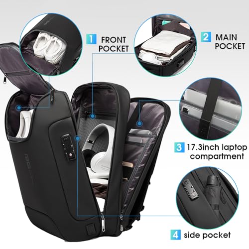 BANGE Men's Anti-Theft Backpack,Waterproof Fashion Travel Backpacks,High Tech Backpack with USB3.0 Charging Port,Business Laptop Backpack Fits 17.3 Inch Notebook…