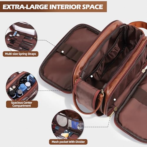 Personalized Travel Toiletry Bag for Men, Father Day Gifts, Engraved Initials Waterproof PU Leather Toiletry Bag, Large Capacity Portable Shaving Bag, Unique Birthday Gift for Men Dad Husband Him,M