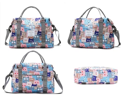 Travel Duffle Bag Weekender Overnight Bag Gym Tote with Dry and Wet Separated Pocket for Women Girls Shoulder Workout Duffel Bag Water Resistant (cute cats)