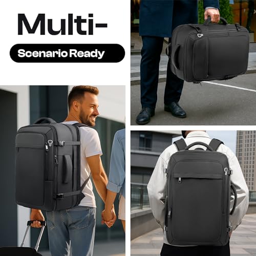 Sirmaeed Carry on Backpack for 1-10 Days Trips, Extra Large 40L-50L Travel Backpack TSA Approved, Expandable Laptop Bagpack, Water Resistant Bag Compatible with 17.3 inch Laptops, Black