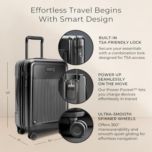 Briggs & Riley Essential 22" Carry On Expandable Spinner - Luggage for Travel, Suitcases with Wheels, Hardside Rolling Bag for Men & Women, Self-Repairing Zipper - Sympatico Collection, Black