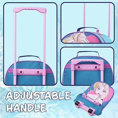 Disney Kids Rolling Luggage 16.0×11.6 in, 16‑L Carry‑On Suitcase with Wheels, Foldable Lightweight Travel Bag, Gifts for Kids (Blue Elsa)