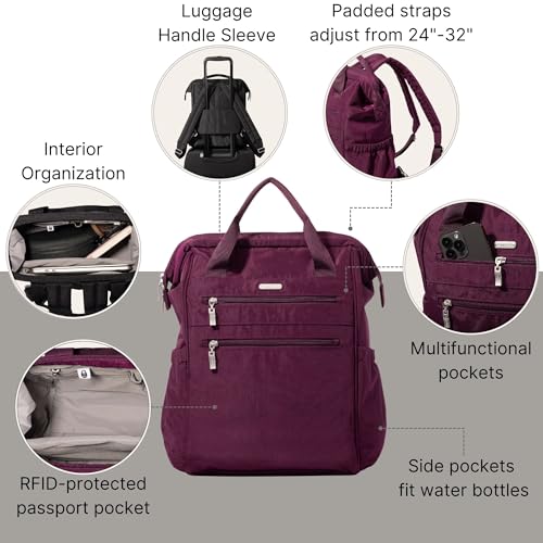 Baggallini City Scape Backpack - 15"x11" Lightweight Work Travel Bag w/Luggage Sleeve & RFID