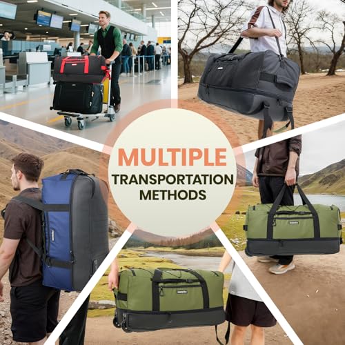 Fanwoli Collapsible & Expandable 100L-120L Large Rolling Duffle Bag - 30'' Waterproof Wheeled Luggage with No-Sag Heavyload Design, Lock & Soft Handle for Travel, Camping, Dorm, Moving (Green)