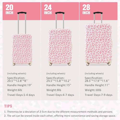 Merax Luggage Sets 3 Piece, Hardside Expandable Suitcase Set with Spinner Wheels, Lightweight Leopard Luggage 20+24+28 IN, Leopard Pink