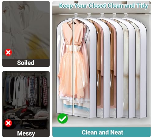 SLEEPING LAMB 60" Long Hanging Garment Bags for Closet Storage Gusseted Clear Dress Bag for Clothes, Gowns, Coats, Suits, 5 Packs