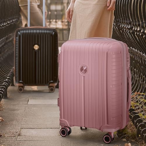 Joyway Luggage Sets 5 Piece PP Hardshell Carry on Suitcase, Travel Lightweight Carry-on with Double Spinner Wheels and TSA Lock, Rose Gold