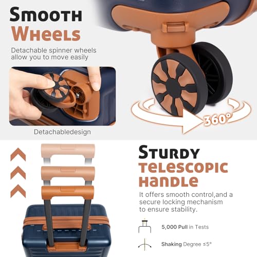 KUNEL Luggage Sets 5 Piece Suitcases with Wheels,ABS Hard Case Suitcases with Spinner Wheels, TSA Lock, Durable Travel Luggage