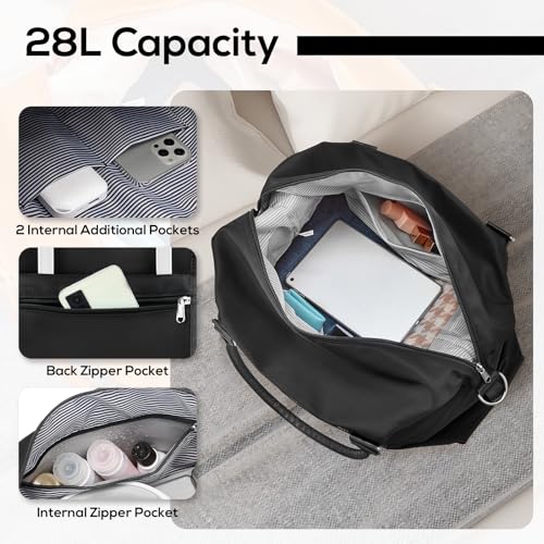 Joyway Travel Duffel Bag, Weekender Overnight Bag for Women, Sports Tote Gym Bag with Wet Pocket, Foldable Personal Item Travel Duffle Bag with Trolley Sleeve, Black