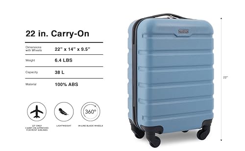 Wrangler Hardside Spinner Luggage, Blue Heaven, Carry-On 20-Inch