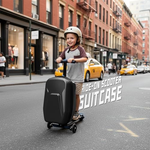 Lavoker Scooter Suitcase for Kid & Adult Foldable 2 in 1 Ride on Carry on Travel Hardshell Trolley Scooter Luggage With Wheels 20"