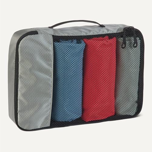 Amazon Essentials 4-Piece Packing Cubes Travel Accessories Set, Space-Saving Luggage Organizer with Double Zipper, Mesh Top Panel, Medium, Gray (Previously Amazon Basics)