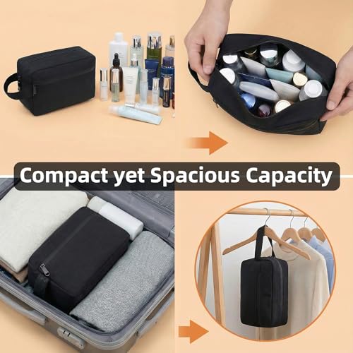 DSYSC Travel Toiletry Bag for Women Men, Small Makeup Bag, Water-Resistant Cosmetic Bag, Cosmetic Pouch, Traveling Dopp Kit, Travel Essentials Accessories (Black)