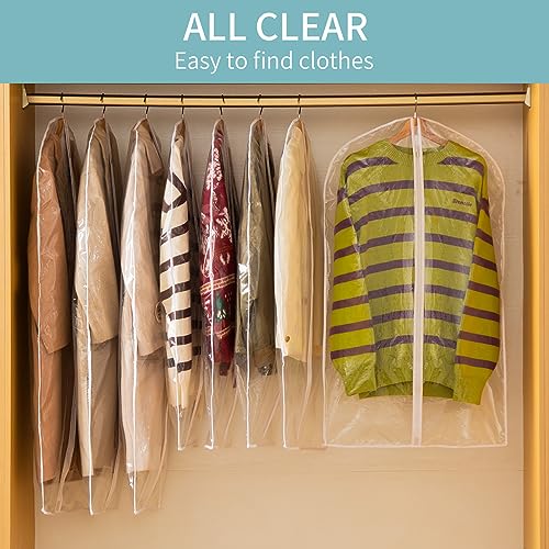 Perber All Clear Garment Bags for Hanging Clothes, 60" Dress Bags for Gowns Long, Plastic Dustproof Dress Garment Bag, Long Dress Bag with Zipper for gown, winter long coats, dance costume（10 Packs）