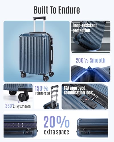 LIGHT FLIGHT Carry On Luggage 22x14x9 Airline Approved, Durable Hard Shell Carry On Suitcases with Wheels, Expandable Hardside Lightweight Travel Luggage with TSA Lock, Coffee Brown