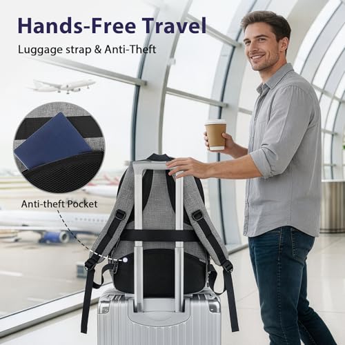 MATEIN Travel Laptop Backpack, 17 Inch Work TSA Approved Carry on Backpack, Large Computer Business Bag for Men Women with Trolley Sleeve and Anti Theft Pocket, College School Rucksack Book Bag, Grey