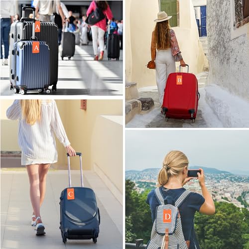 Gostwo 2 Pack Luggage Tags for Suitcases, 26 Initial Letter Travel Luggage Baggage Identification Labels ID Tag Fully Bendable Tags with Stainless Steel Loop (Orange) (Letter C)