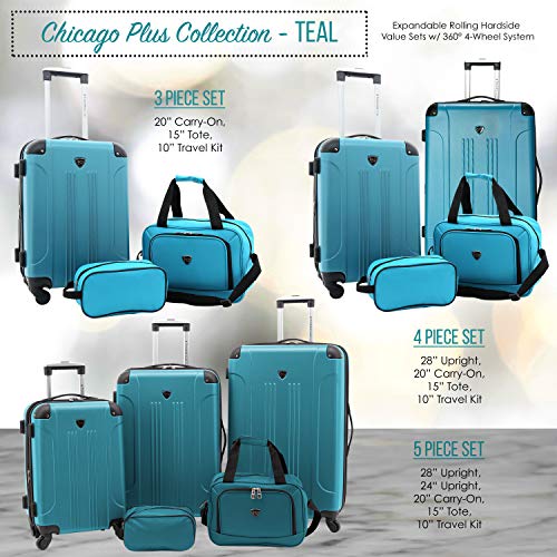Travelers Club Chicago Hardside Expandable Spinner Luggage, Teal, 5 Piece Set