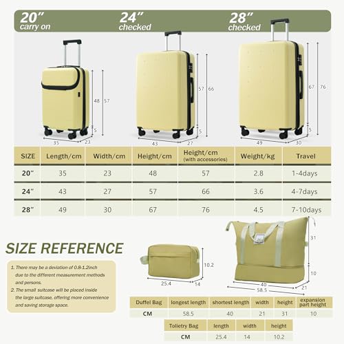 Merax Hardside Luggage Set 5 Piece with Bags,20IN Half-opening Carry on Luggage with USB Port, Expandable 24IN 28IN Luggage with Double Spinner Wheels TSA Lock, Yellow