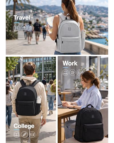 Hanke Travel Backpack for Women Men, 15.6 Inch Laptop College Backpack, Lightweight Small Computer Bookbag, Water-Resistant Casual Daypack, Black