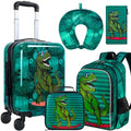 5-Piece Kids Luggage Set for Boys – Cool Hardshell Suitcase with 360° Spinner Wheels, Lightweight Airline-Approved Carry-On (16") for Travel, Dinosaur Green