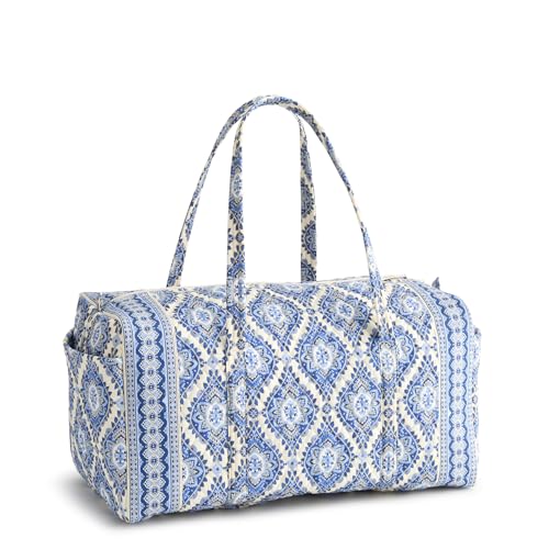 Vera Bradley Women's Premium Cotton Large Original Duffel Bag – Carry On Weekender Travel & Gym Bag – Cambridge Blues, 58L