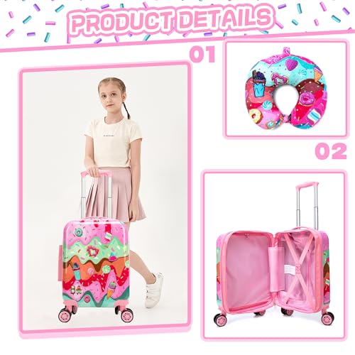 Inprof Cute Kid’s Luggage Set 5 Piece Suitcase Set 16’’ Hardside Luggage with Spinner Wheels Girls Carry on Toddler Travel Rolling Suitcase Carry on Luggage Airline Approved