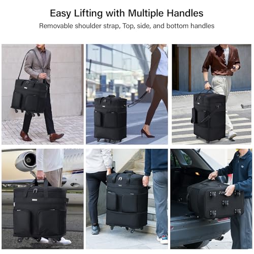 Hanke Expandable Collapsible Luggage with Wheels, Black Upgrade Version 2, 98L, Water-Resistant, 5 Spinner Wheels, 3 Pockets, Polyester, 19x13x27.2 inches, 6.1lb, Carry-On Luggage, Travel, Vacation