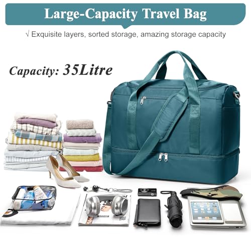 Travel Duffel Bag for Women, Carry-on Overnight Weekender Bags with Wet Pocket, For Spirit Airlines 18x14x8 Personal Item Bag,Small,Peacock Blue
