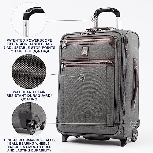 Travelpro Platinum Elite Softside Expandable Carry on Luggage, 2 Wheel Upright Suitcase, USB Port, Men and Women, Vintage Grey, Carry On 22-Inch