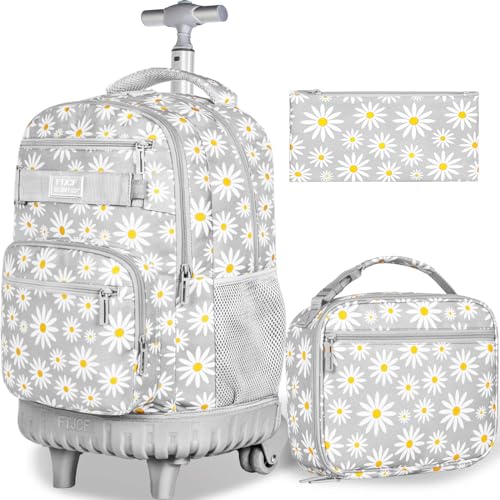 gxtvo Womens Rolling Backpack for Girls, Wheeled Bookbag with Lunch Box for Adults, Water Resistant Roller School Bag for College Teens Kids Travel - Grey
