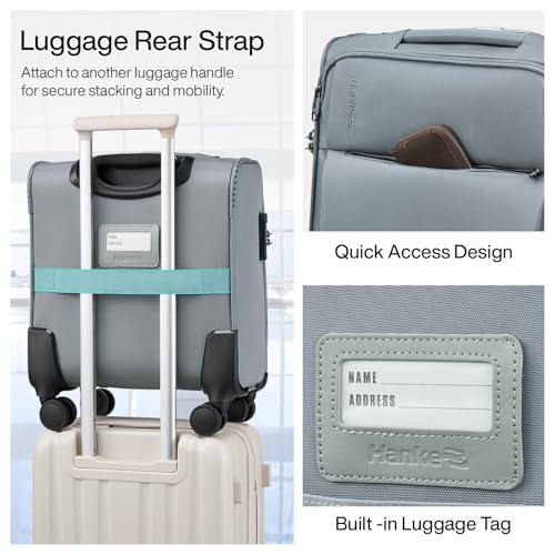 Hanke 16 Inch Underseat Carry On Luggage with Spinner Wheels for Airline, Small Softside TSA Approved Luggage Lightweight Rolling Suitcases Under Seat Travel Carry-On Bag(Grey)