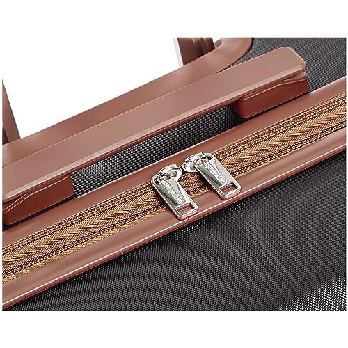 Amazon Basics 26-inch Hardside Checked Luggage With Leather Detailing, Expandable Spinner Suitcase With 8 Multi-directional Wheels, Scratch-Resistant Surface, Black