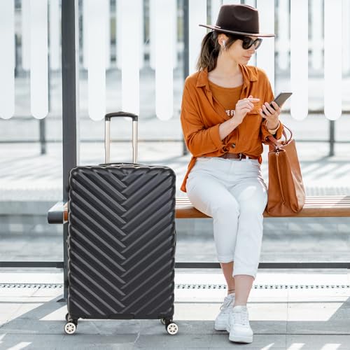 Kenneth Cole REACTION Madison Square Lightweight Hardside Chevron Expandable Spinner Luggage, Black, 24-Inch Checked