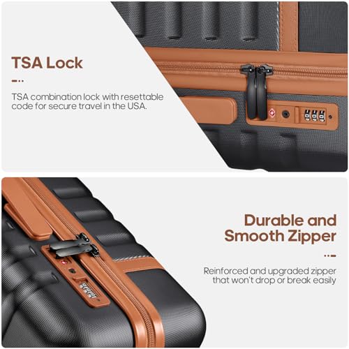 UKEIN Luggage Sets 3 Piece, Carry On Luggage 20In With Spinner Wheels,PC Hardside Suitcase Set with TSA Lock,Durable Carry On Suitcase With Travel Backpack for Men (Black, 3 piece set (20inch))