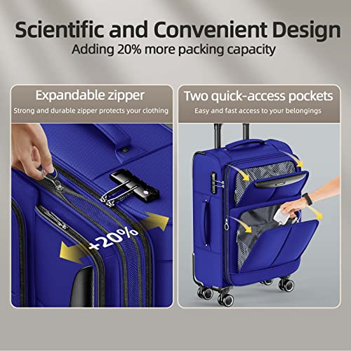 SHOWKOO Luggage Sets 3 Piece Softside Expandable Lightweight Durable Suitcase Sets Double Spinner Wheels TSA Lock Royal Blue (20in/24in/28in)