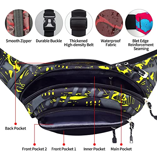Crossbody Fanny Pack for Men, 5-Zipper Pockets Waist Bag, Belt Bag for Running Cycling Travel Walking Hiking Fishing Camping Green