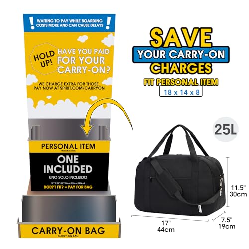 Narwey 18" Carry on Bag Underseat for Airplane Spirit Airlines Personal Item Travel Bag 18x14x8 Small Duffle Bag Duffel Bag Gym Weekender Overnight Bag with Wet Pocket for Women and Men (Black)