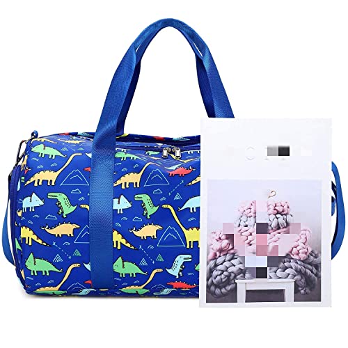 CAMTOP Kids Duffel Overnight Bag Boys Girls Toddler Weekender Carry-On Personalized Tote for Travel Gym Sport (Dinosaur-Dark Blue)