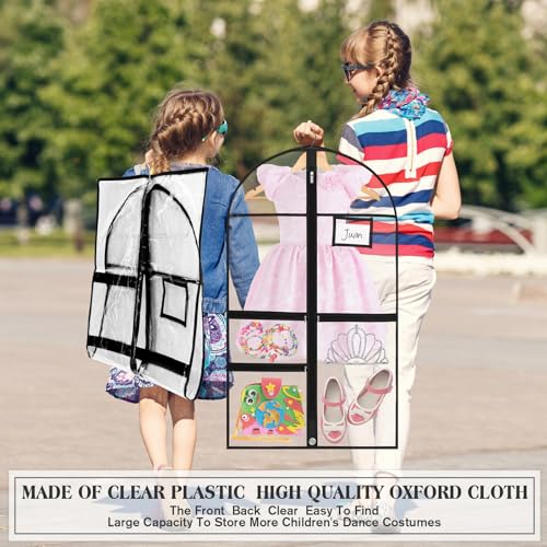FoldTier 8 Pcs Dance Costume Garment Bag for Dancers 40 Inch Black Edge Clear PVC Waterproof Garment Bag with 3 Zipper Pockets for Dancers Competitions Hanging Clothes