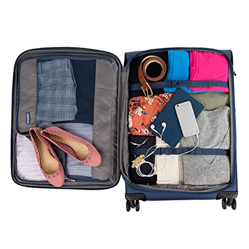 Travelpro Tourlite Softside 25" Expandable Luggage with 4 Spinner Wheels, Lightweight Suitcase, Checked Medium, Blue