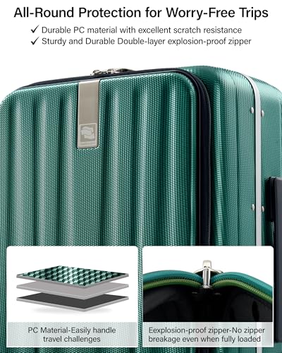 Hanke 26 Inch Large Checked Luggage PC Hard Shell Luggage Top Opening Travel Luggage Suitcases with Wheels for Woman Men.(Dark Green)