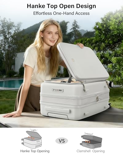 Hanke Hardside Expandable Carry On Luggage, 20 Inch Top Opening Trunk Luggages with Spinner Wheels, All-PC Hard Shell Carry-On Suitcase, Lightweight & TSA Airline Approved (Smoke White, 46L)