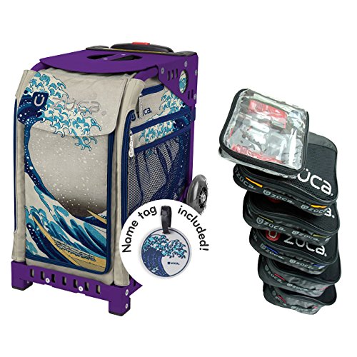 ZUCA Great Wave Sport Insert Bag with Purple Frame, and Special Set of 5 Packing Pouches + Toiletry Bag Bundle