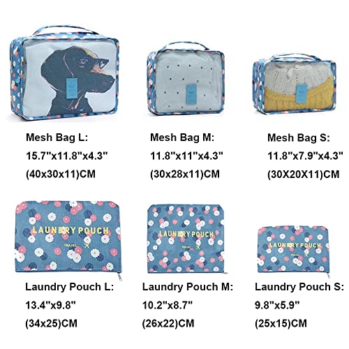 Fxkoolr Packing Cubes 6 PCS Travel Accessories Travel Luggage Packing Organizers Bags for Backpack Suitcases, Blue Flower
