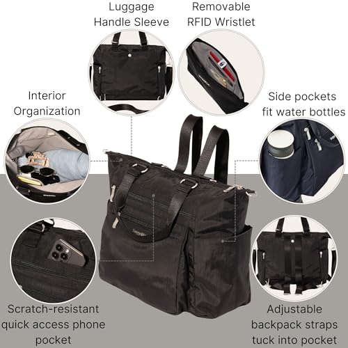 Baggallini Trifecta Convertible Backpack Crossbody Tote Bag - 11x12 Lightweight Travel Bag w/RFID Phone Wristlet