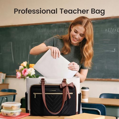 LOVEVOOK Tote Bag for Women, Work Bags Laptop Bag with Large Cup Holder, Quilted Nurse Bag Diaper Tote with Multi-Pockets, Large Computer Handbag Purse for Bussiness Travel, 15.6 Inch